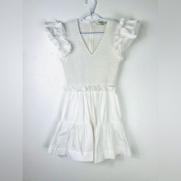 Sea NY Women's White Phoebe Flutter Sleeve Smocked Mini Dress Size 0 - Picture 2 of 10